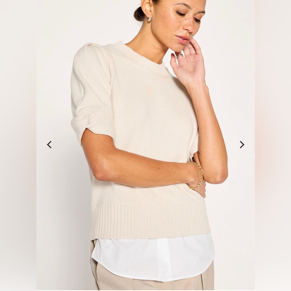 Brochu Walker Emmet Knit Sleeve Cotton Cashmere Layered Sweater Nwot